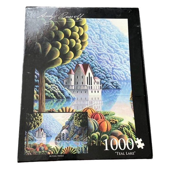 Andy Russell 1000 Piece Puzzle “Teal Lake” Castle Futuristic - Picture 2 of 4